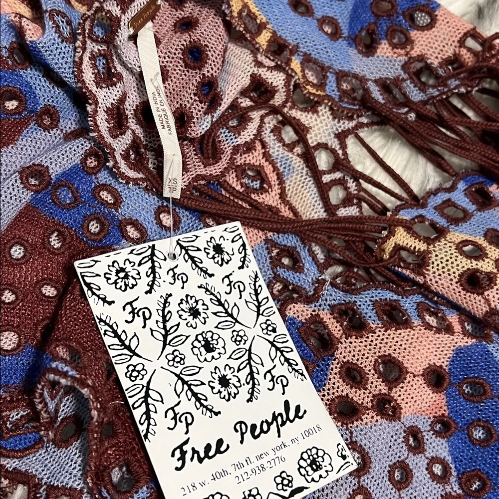 NWT Free People Eyes On You Lace Up Top Pacific Combo RARE TRIM COLOR XS